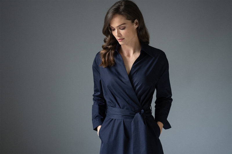 KENSINGTON NAVY WRAP MIDI SHIRT DRESS – The Shirt Company